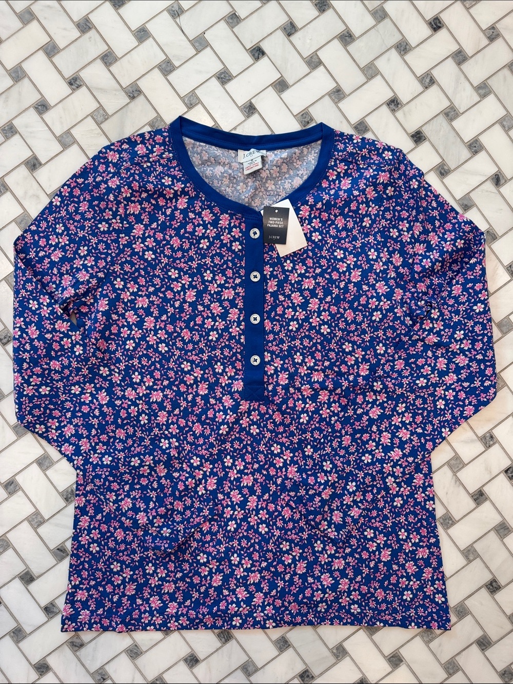 J. Crew Factory Navy & Pink Floral Henley Pajama Top